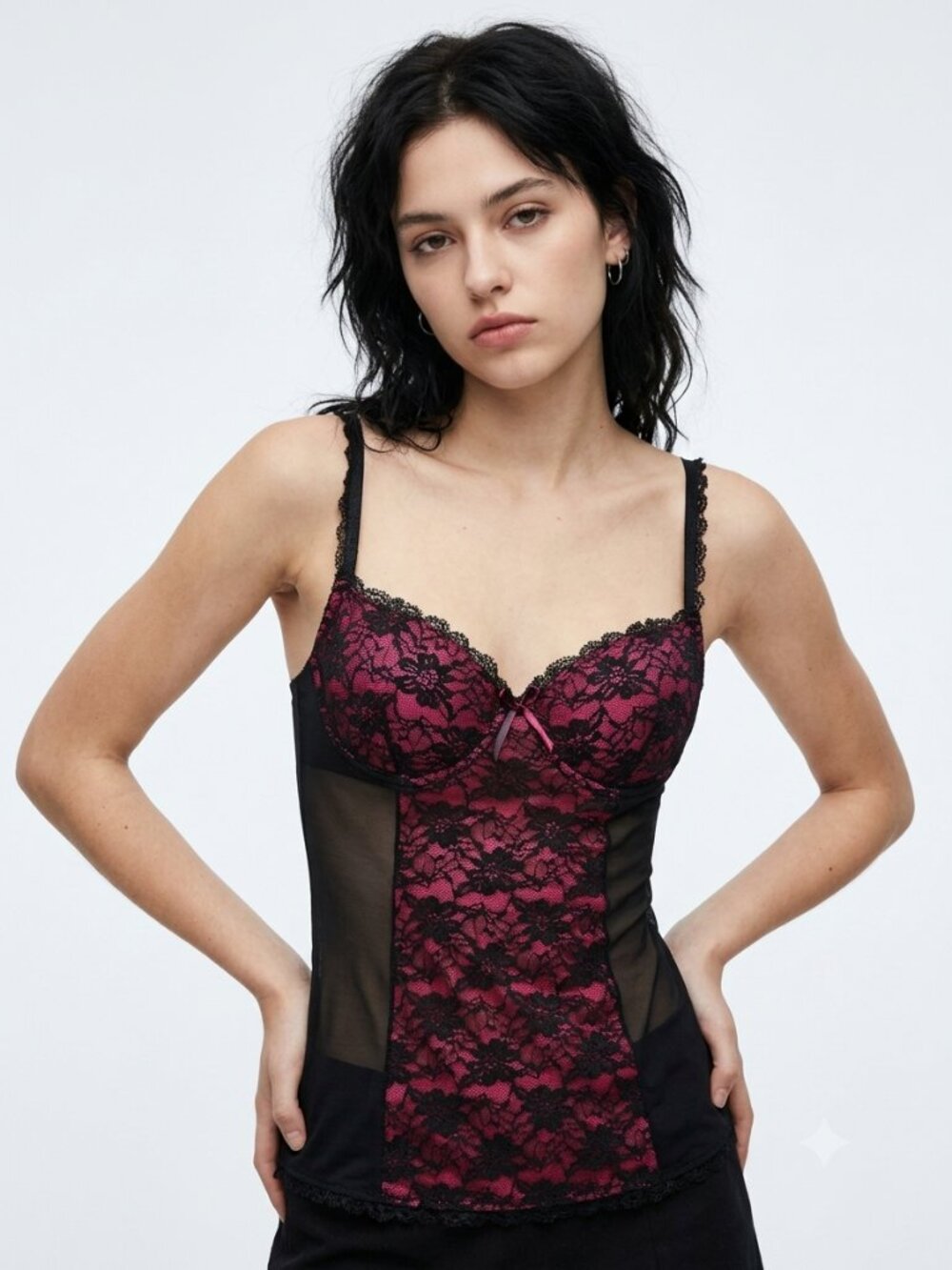 Hustler Tank Black Pink Lace Indie Sleeze Y2K Vamp Goth Grunge M/L